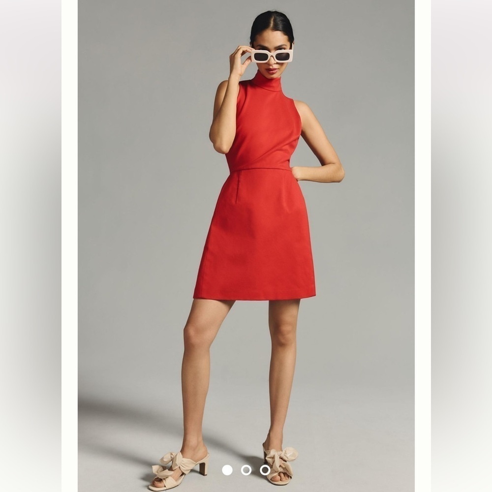Hutch Anthropologie Mock-Neck Back Cutout Fit&Flare Red Mini Dress Size XS